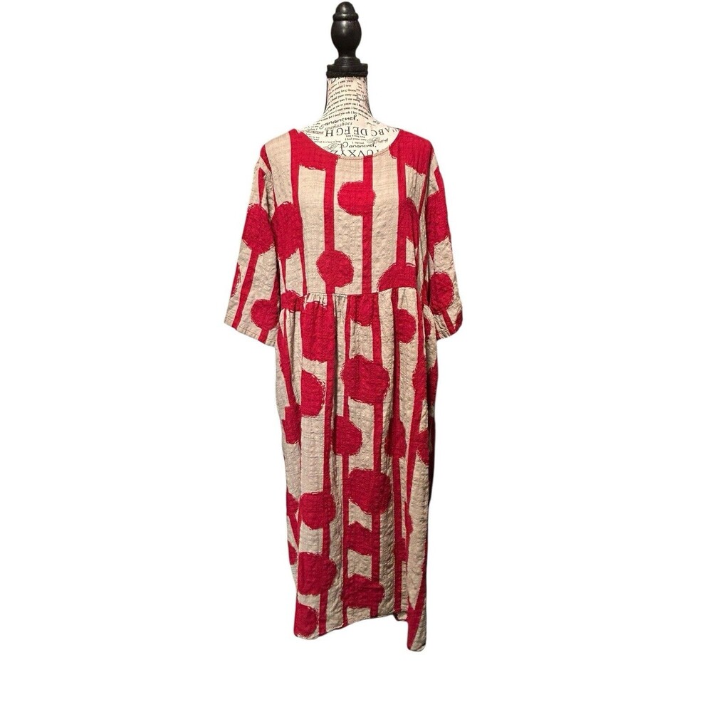 Cellabie Short Sleeve Dress Midi Size 2X Pockets Whimsical Lagenlook Hipster
